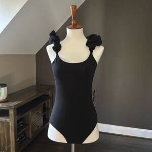 NWT Express Body Suit tank top ruffled straps black size S